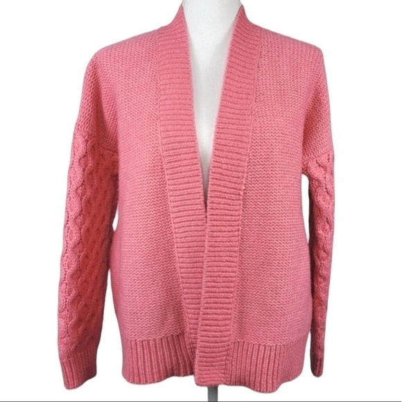 Gap Pink Wool Open Cardigan Cable Knit Sleeves - Picture 1 of 12